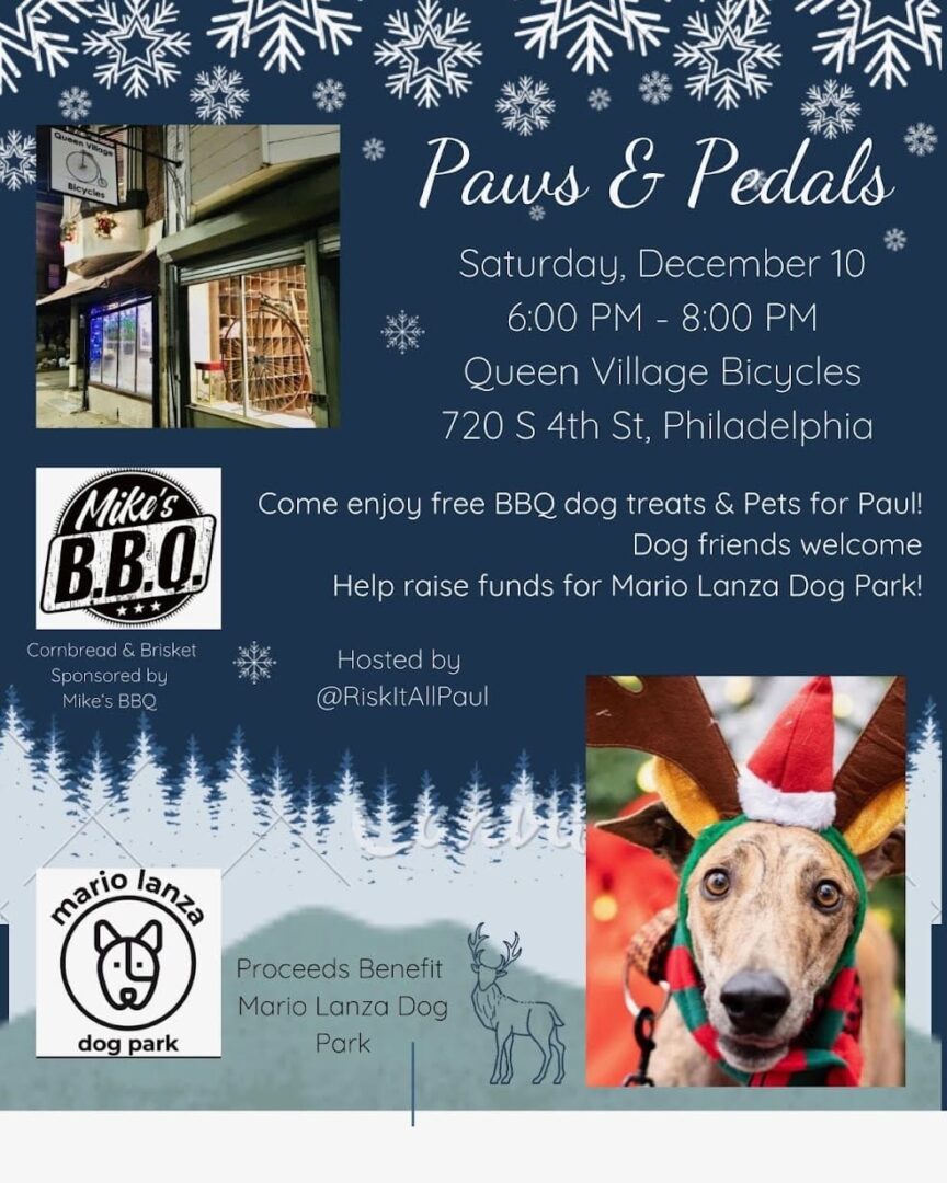 Paws & Pedals Fundraiser for Mario Lanza Dog Park — Queen Village Bicycles